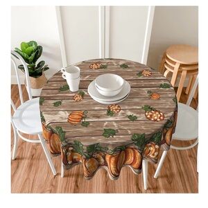 Pumpkin Wood Plank Table Cloth, 70 inch, Autumn Harvest Thanksgiving Holiday